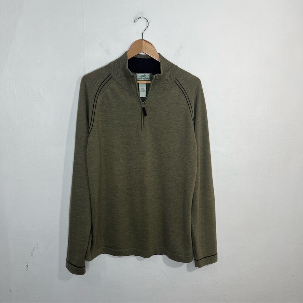 Horny Toad Men's Brown 100% Merino Wool Quarter Zip Pullover Sweater Size XL